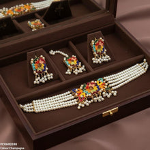 PCKH00248 SDQ Multi Flower Pearl Drop Choker Set - PCKH