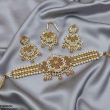 PCKH00250 SDQ Oval Flower Pearl Drop Choker Set - PCKH