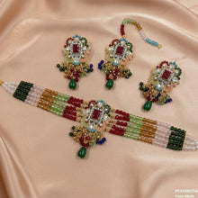 PCKH00254 SDQ Square Flower  Pearl Drop Choker Set - PCKH