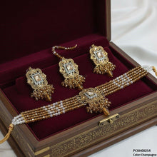 PCKH00254 SDQ Square Flower  Pearl Drop Choker Set - PCKH