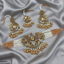 PCKH00261 SDQ Oval/Flower Pearl Drop Choker Set - PCKH