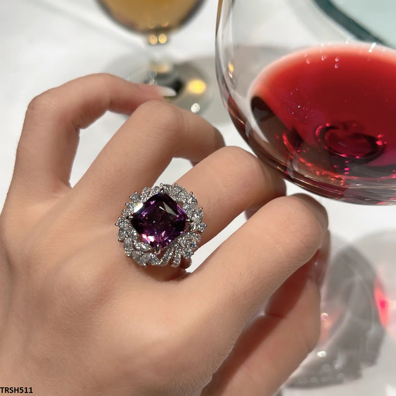TRSH511 CJD Imp Square Flower Ring Adjustable- TRSH