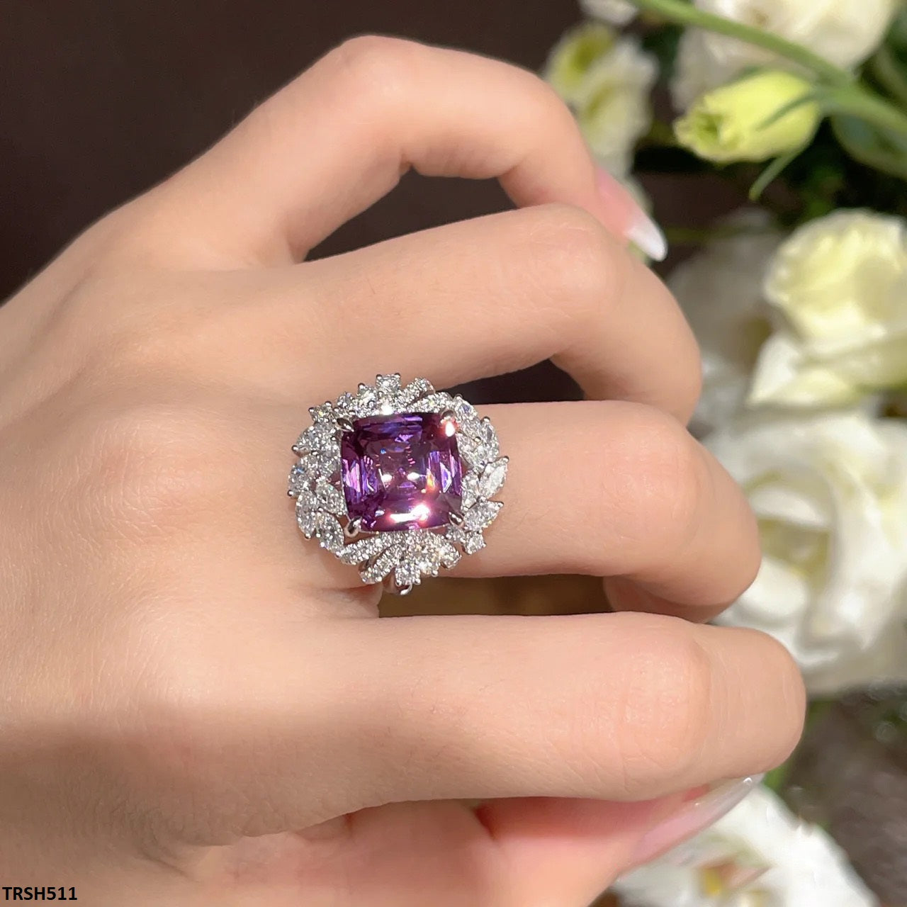 TRSH511 CJD Imp Square Flower Ring Adjustable- TRSH