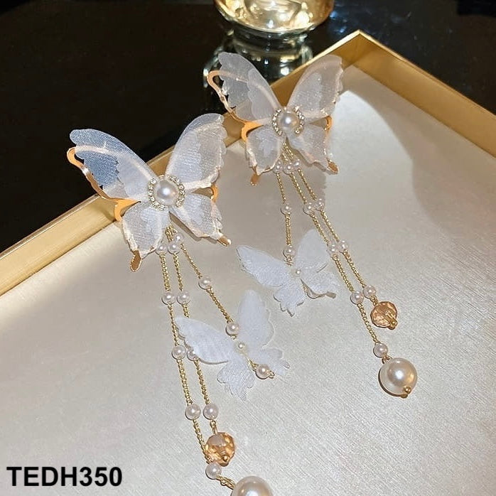 TEDH350 YBJ Butterfly Net Tassel Ear Drop Earrings Pair - TEDH
