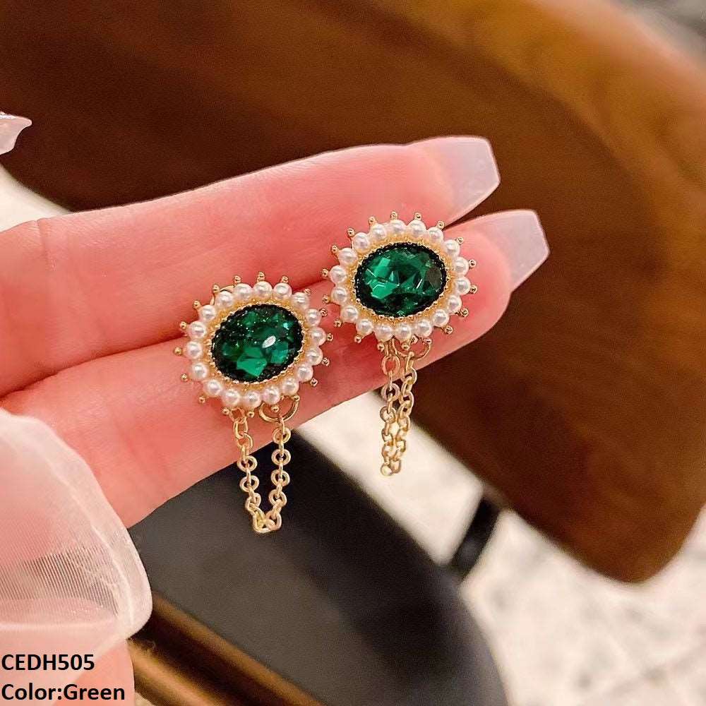 CEDH505 BTO Oval Chain Drop Earrings Pair  - CEDH