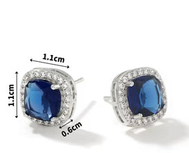 TETH00513  WKO Square ZIRCON Stone Stainless Steel Tops Pair - TETH