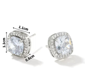 TETH00513  WKO Square ZIRCON Stone Stainless Steel Tops Pair - TETH