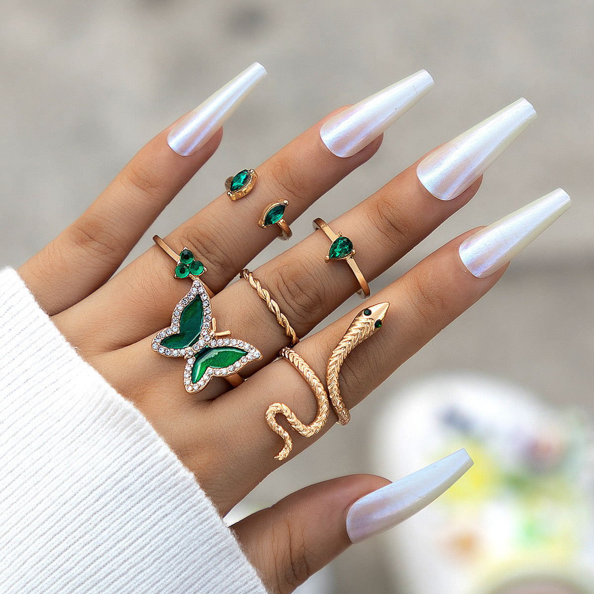 CRGH388 YYE Tear/Snake/butterfly 6 Midi Rings - CRGH