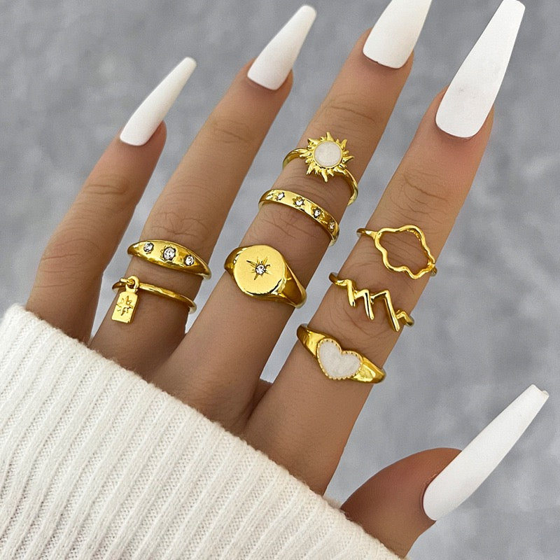 CRGH581 YPG Heart/Sun/Cloud 8 Midi Rings - CRGH