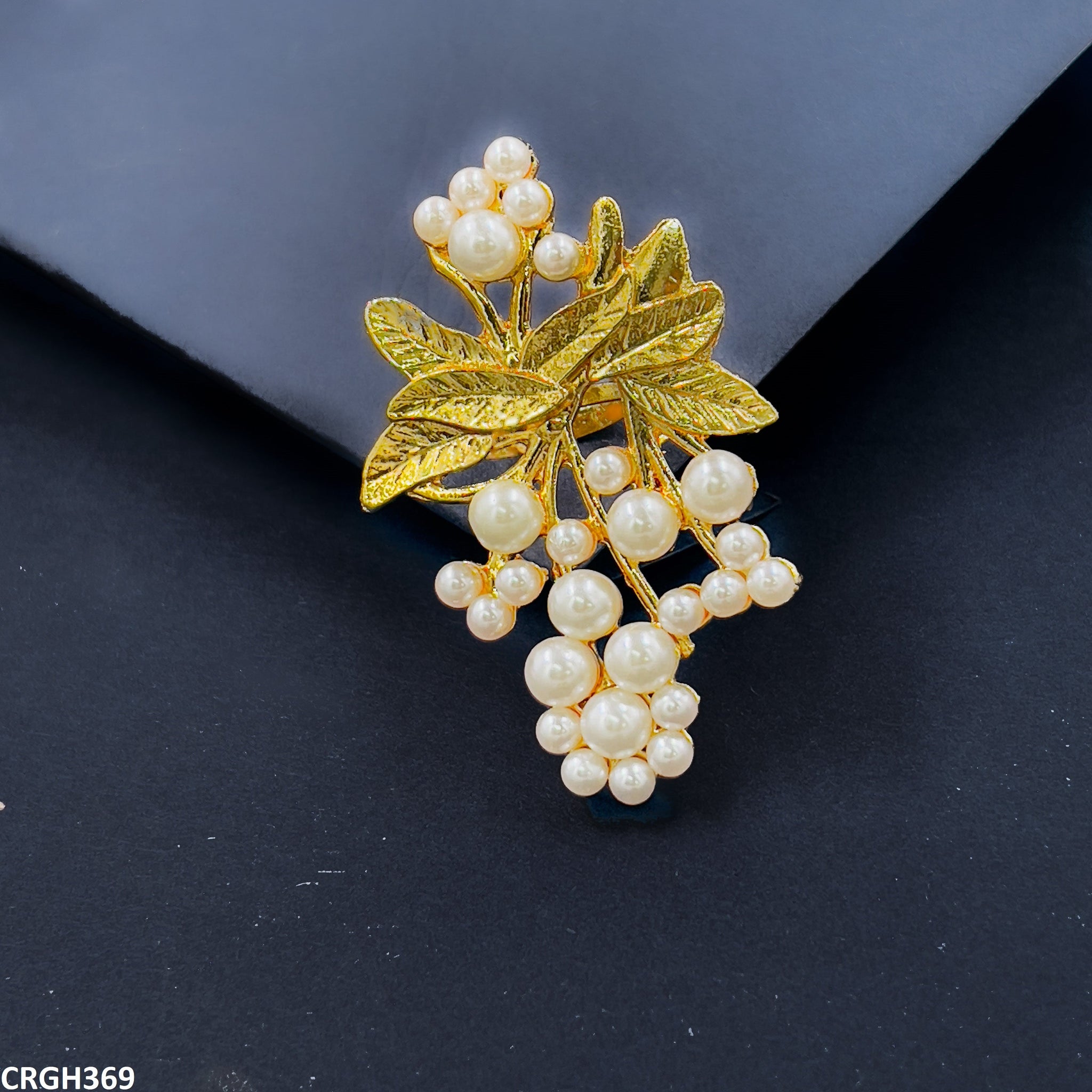 CRGH369 ZLX Leaf n Pearl Ring Adjustable - CRGH