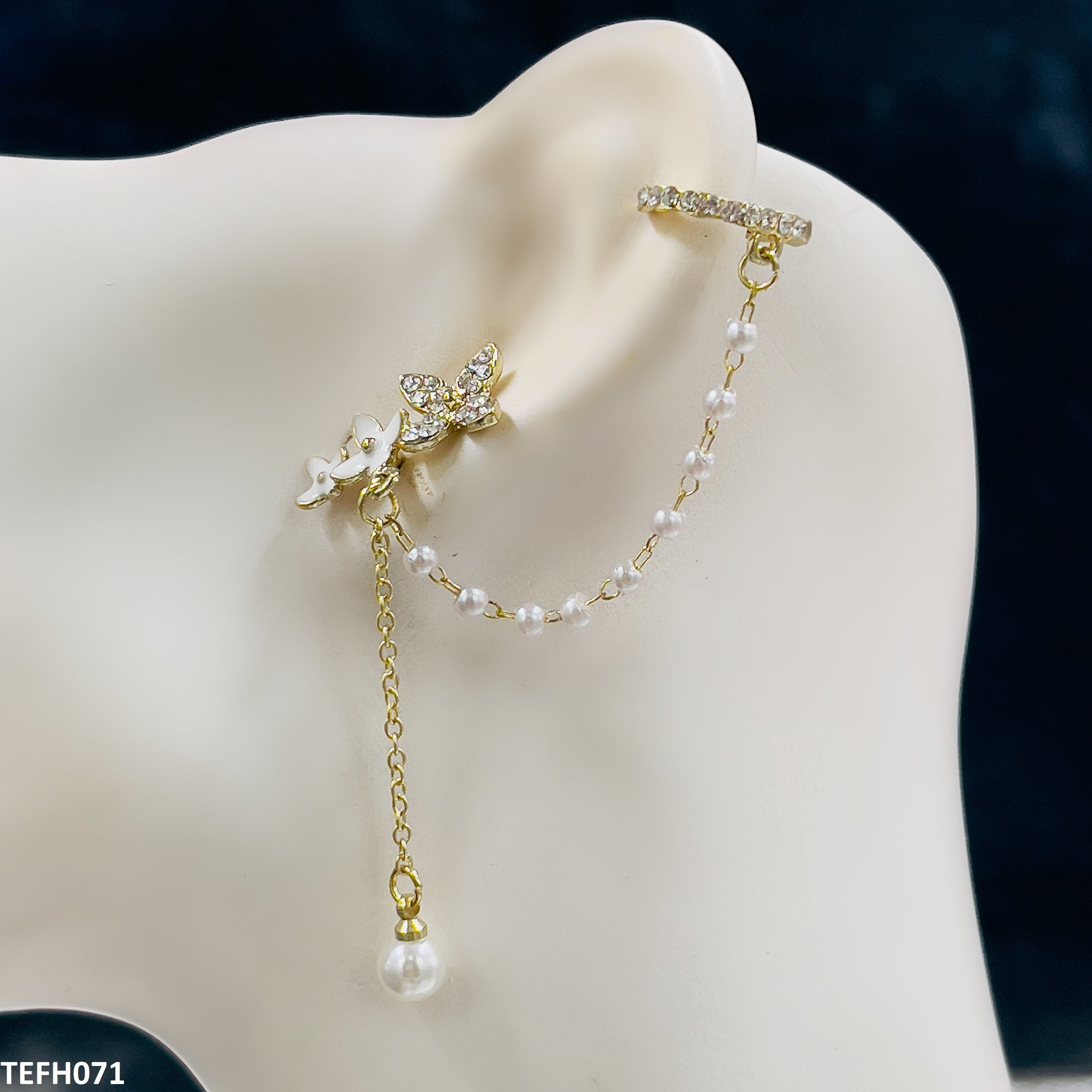 TEFH071 SYB Flower Pearl Ear Cuff - TEFH