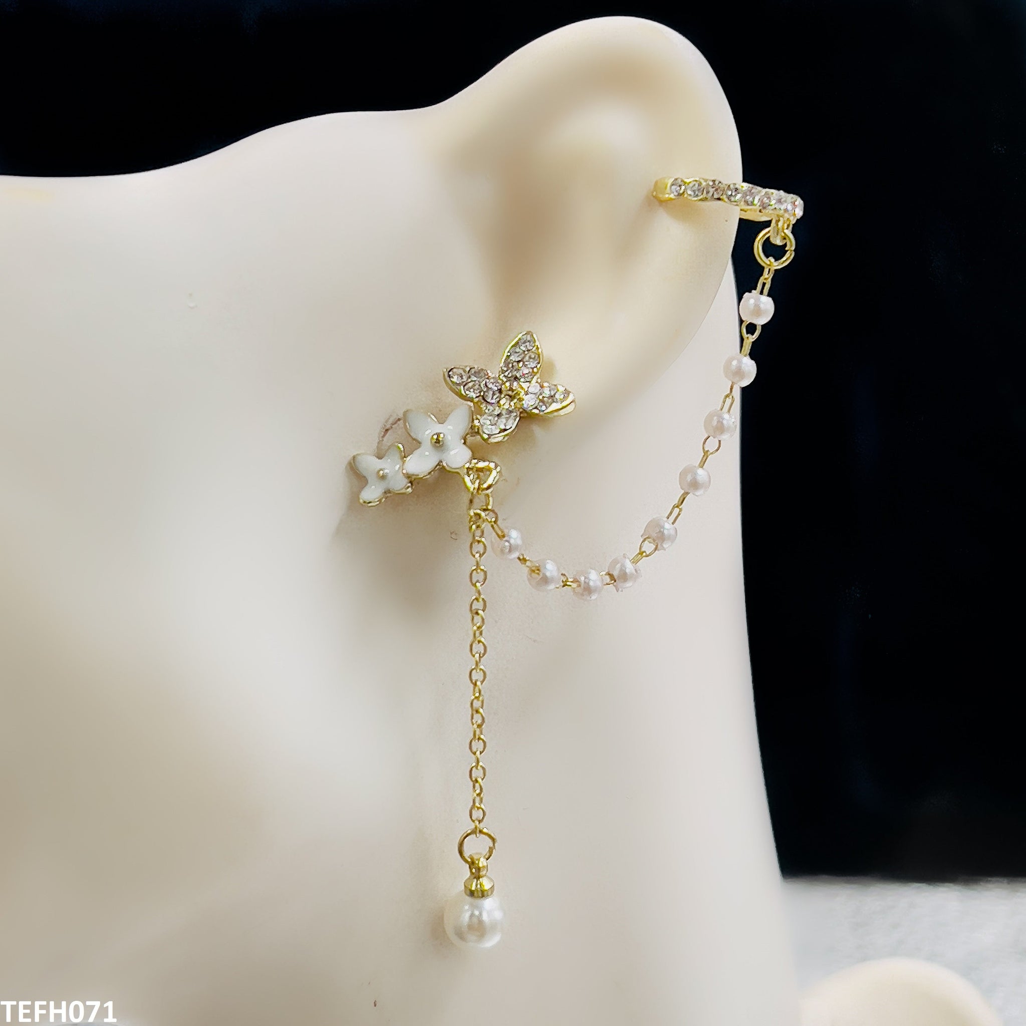 TEFH071 SYB Flower Pearl Ear Cuff - TEFH