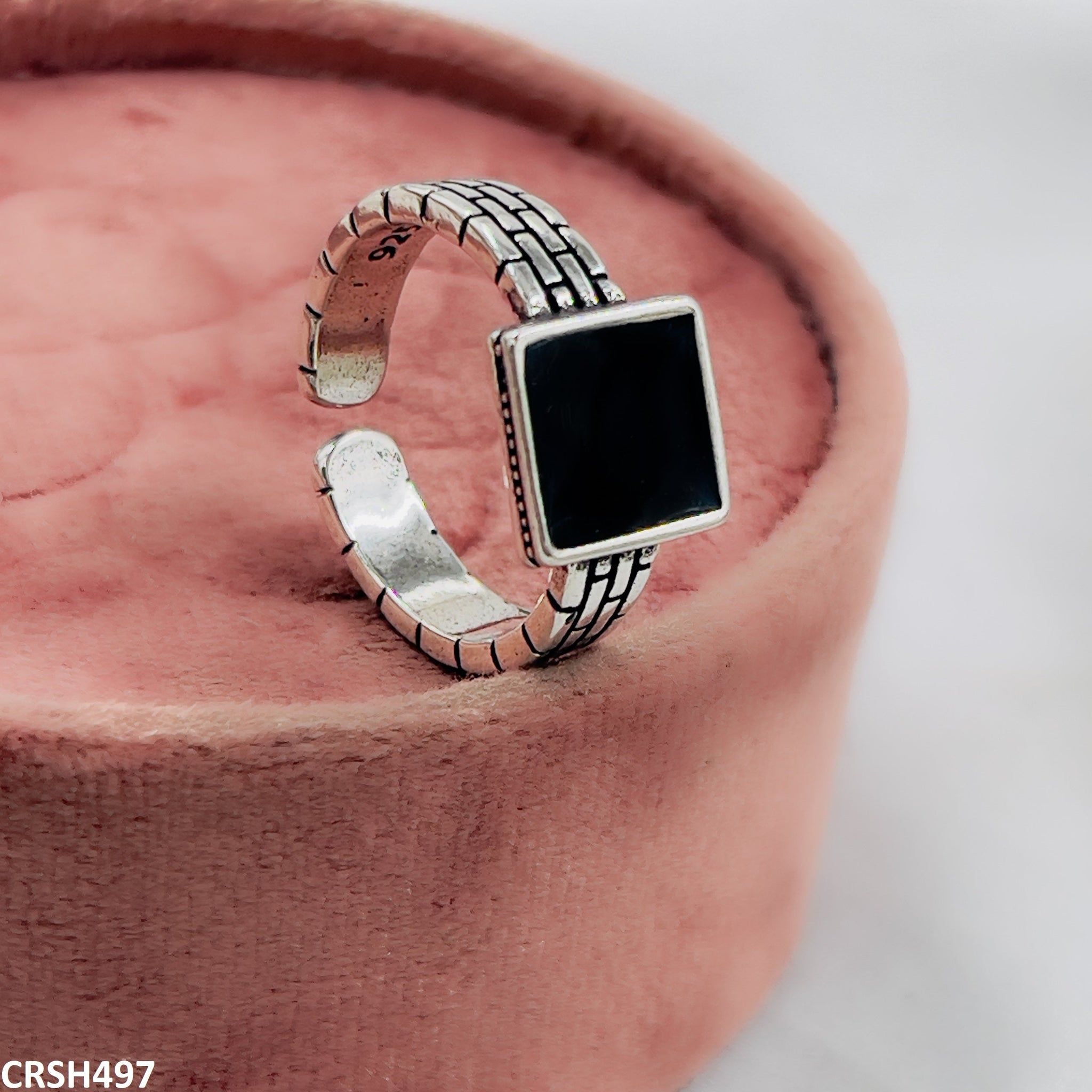 CRSH497 WNS Painted Black Square Ring Adjustable - CRSH