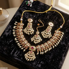 LNSH00194 ANI Tear Flower Pearl Drop Necklace Set - LNSH