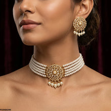 PCKH00290 MZM Flower Pearl Drop Choker Set - PCKH