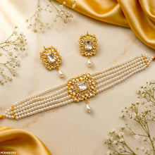 PCKH00293 MZM Square Stone Pearl Drop -Choker Set