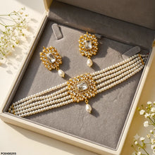 PCKH00293 MZM Square Stone Pearl Drop -Choker Set