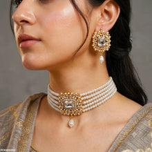 PCKH00293 MZM Square Stone Pearl Drop -Choker Set