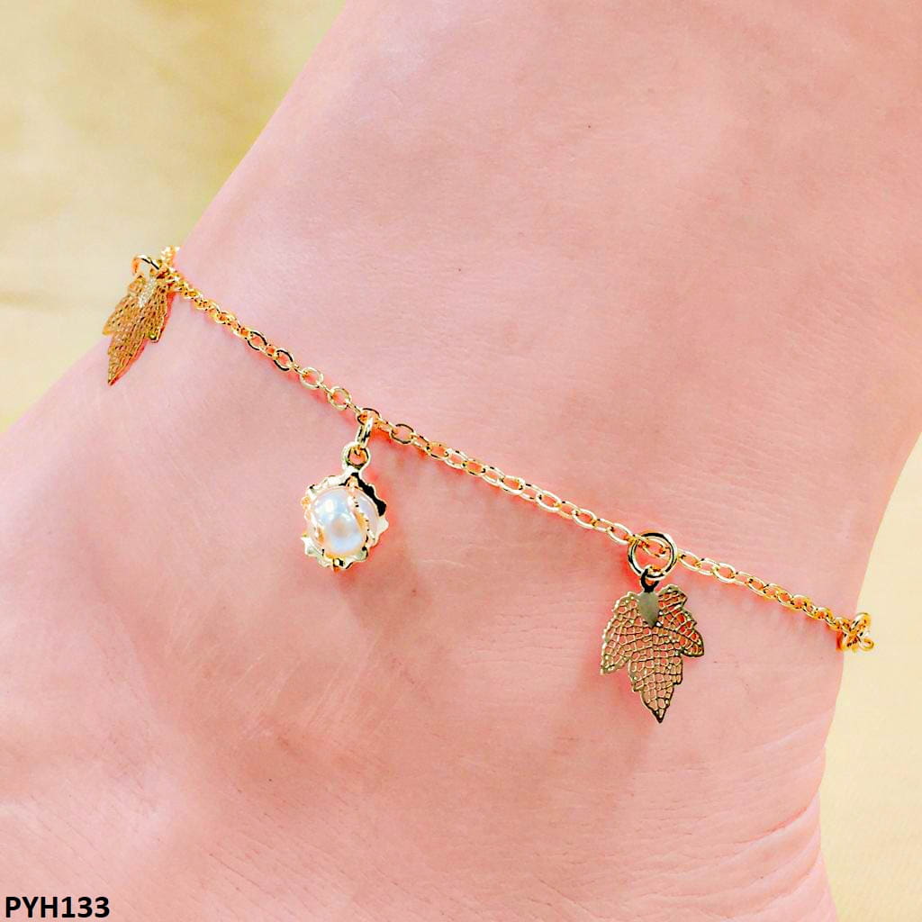PYH133 ALQ Leaf Pearl Foot Anklet - PYH