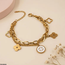 TBCH00646 BHS Clover Flower Double Link Chain Stainless Steel Bracelet - TBCH