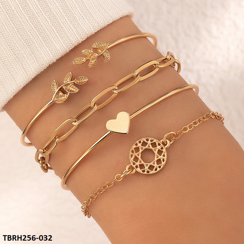 TBRH256 YYE Leaf/Heart/Curb Chain 4 Hand Bracelet - TBRH