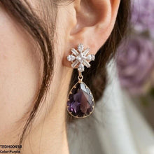 TEDH00458 QSJ Flower/Tear Drop Zircon Earrings - TEDH