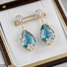 TEDH00467 QSJ Flower/Double Tear Drop Zircon Earrings - TEDH
