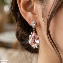 TEDH00467 QSJ Flower/Double Tear Drop Zircon Earrings - TEDH