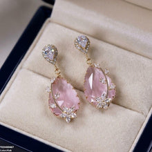 TEDH00467 QSJ Flower/Double Tear Drop Zircon Earrings - TEDH