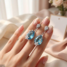 TEDH00471 QSJ Flower/Double Tear Drop Zircon Earrings - TEDH