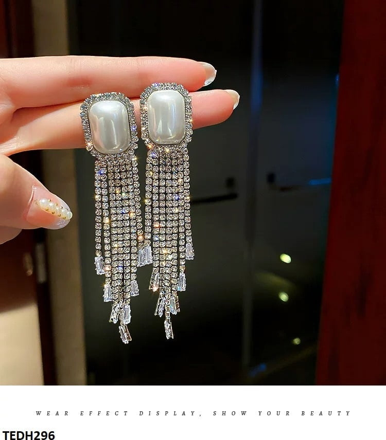TEDH296 YBJ Pearl Tassel Drop Earrings Pair - TEDH