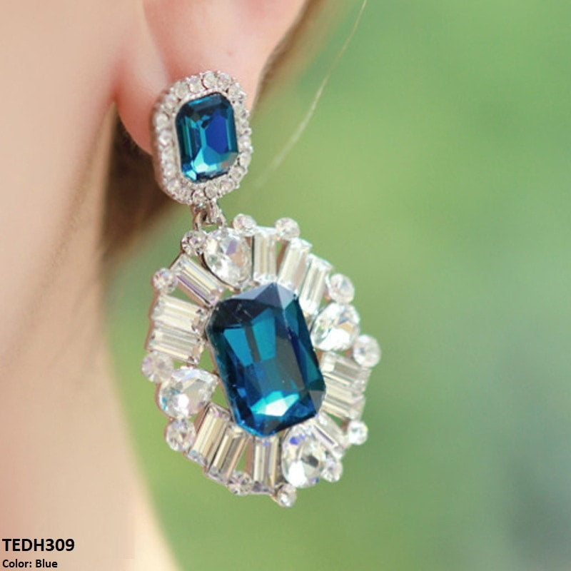 TEDH309 LQP Cushion Tear Drop Earrings Pair - CEDH