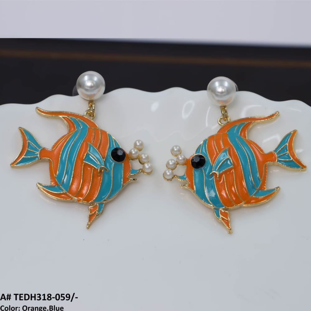 TEDH318 KSU Painted Fish Drop Earrings Pair - CEDH
