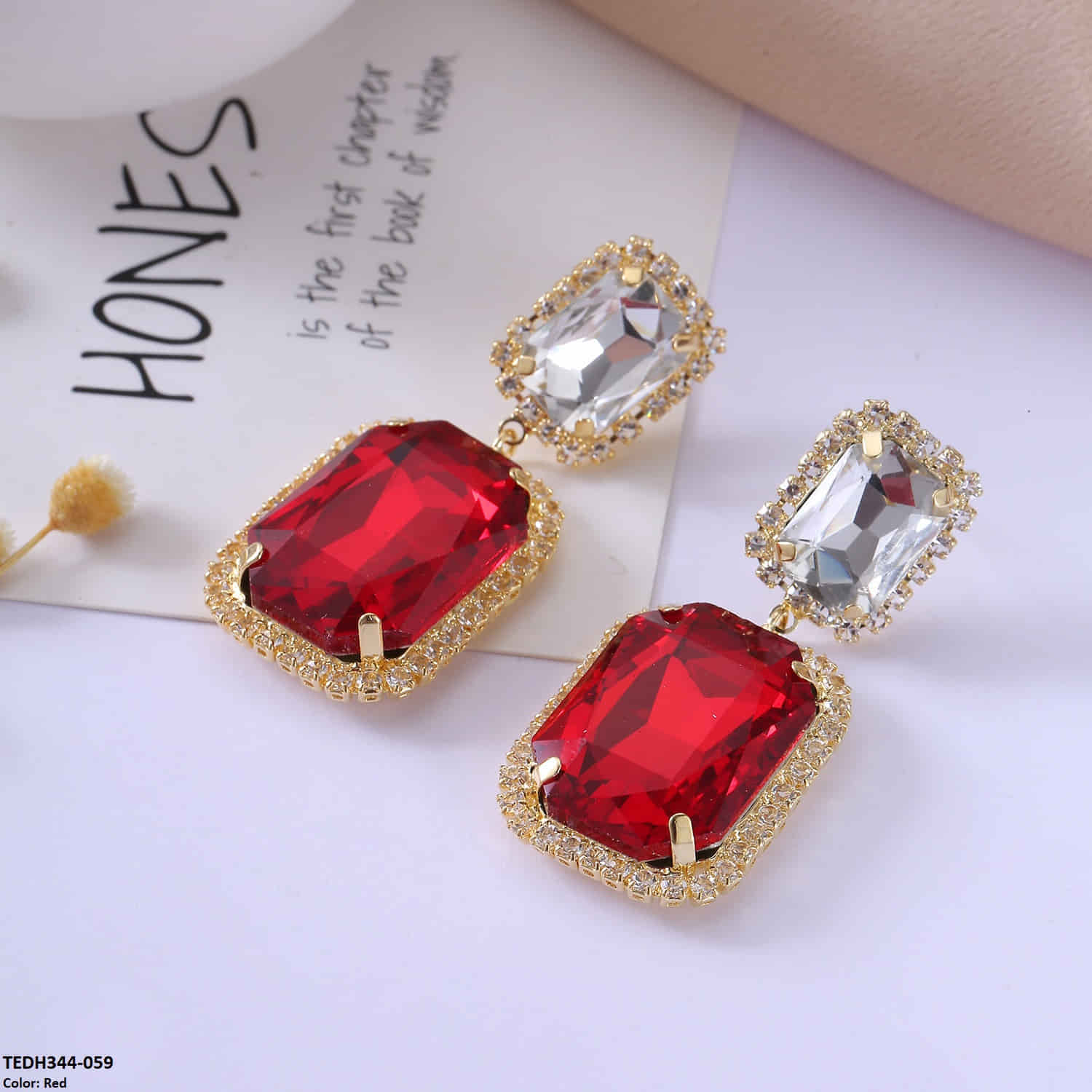 TEDH344 ZLX Dabble Rectangle Teardrop Earrings Pair - CEDH