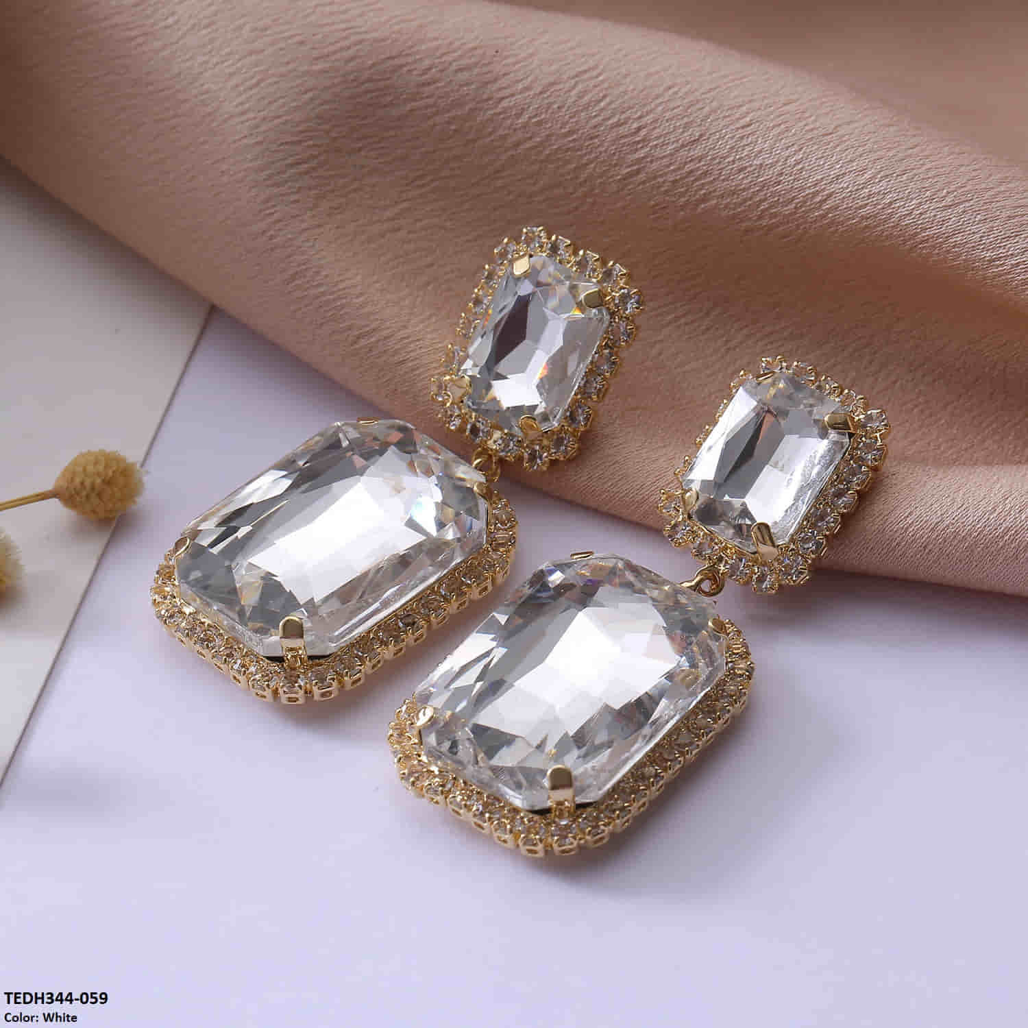 TEDH344 ZLX Dabble Rectangle Teardrop Earrings Pair - CEDH