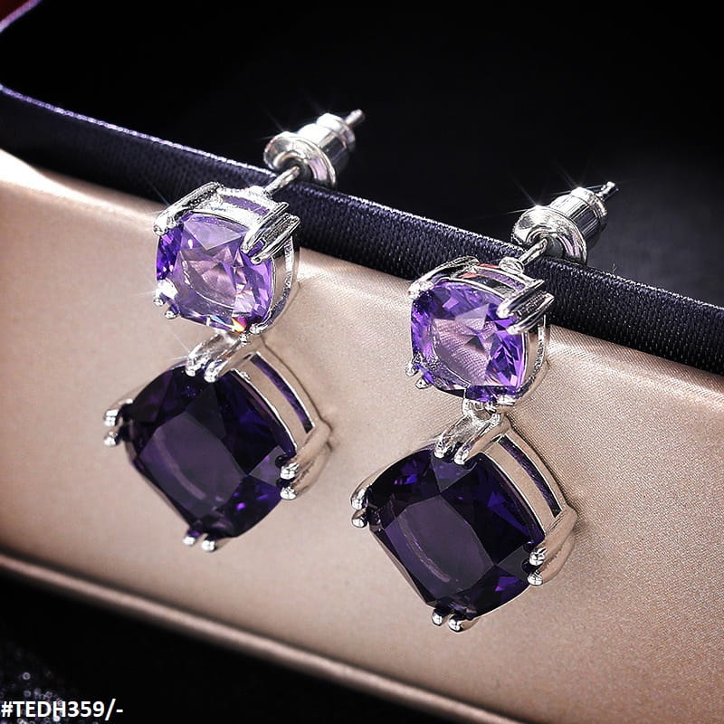 TEDH359 CSH Rectangle Cushion Drop Earrings Pair - TEDH