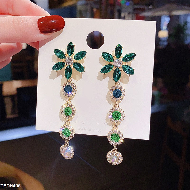 TEDH406 SIQ Flower Layered Drop Earrings - CEDH