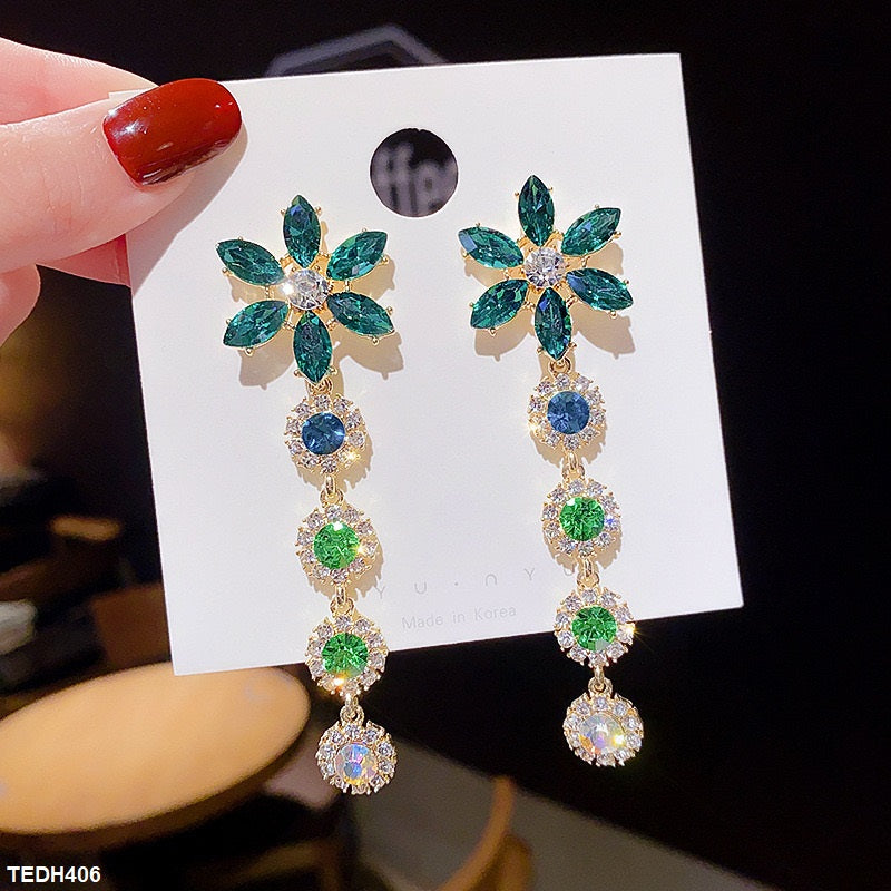 TEDH406 SIQ Flower Layered Drop Earrings - CEDH
