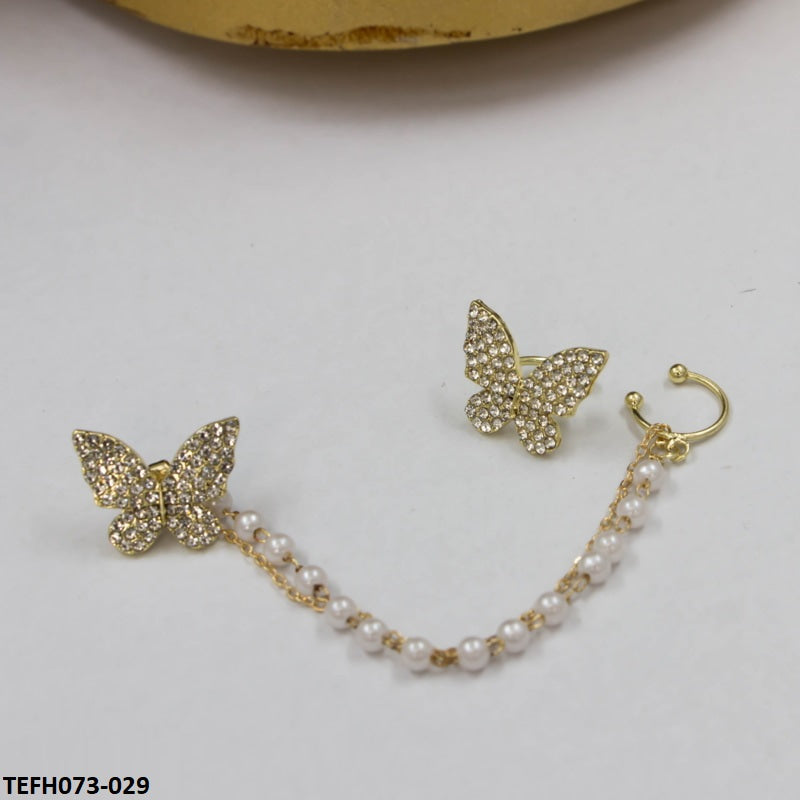 TEFH073 SYB 2 Pearl Butterfly Single Ear Cuff - TEFH