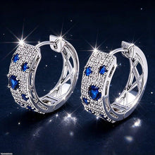 TEHH00543 BYJ Round Blue Zircon Stone Hoops Pair - TEHH