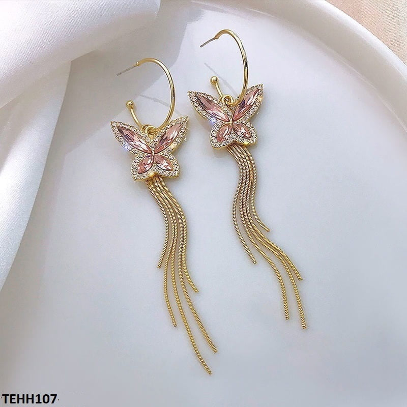 TEHH107 YQG Butterfly Drop Ear Hoops Pair - TEHH