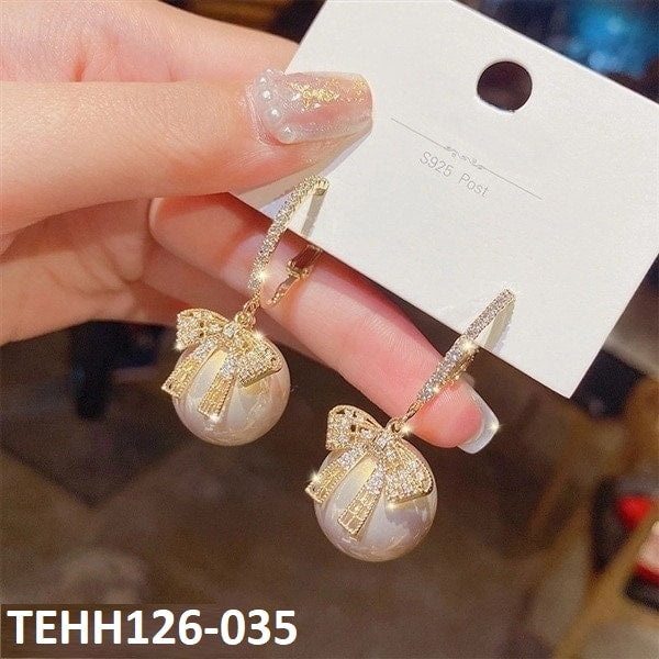 TEHH126 SYB Bow & Pearl Ear Hoops Pair - TEHH