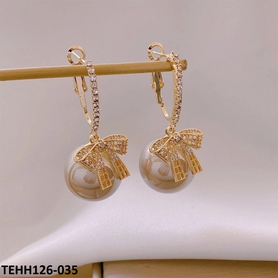 TEHH126 SYB Bow & Pearl Ear Hoops Pair - TEHH