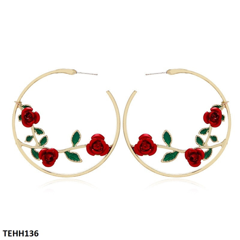 TEHH136 LSH Rose Ear Hoops Pair - TEHH