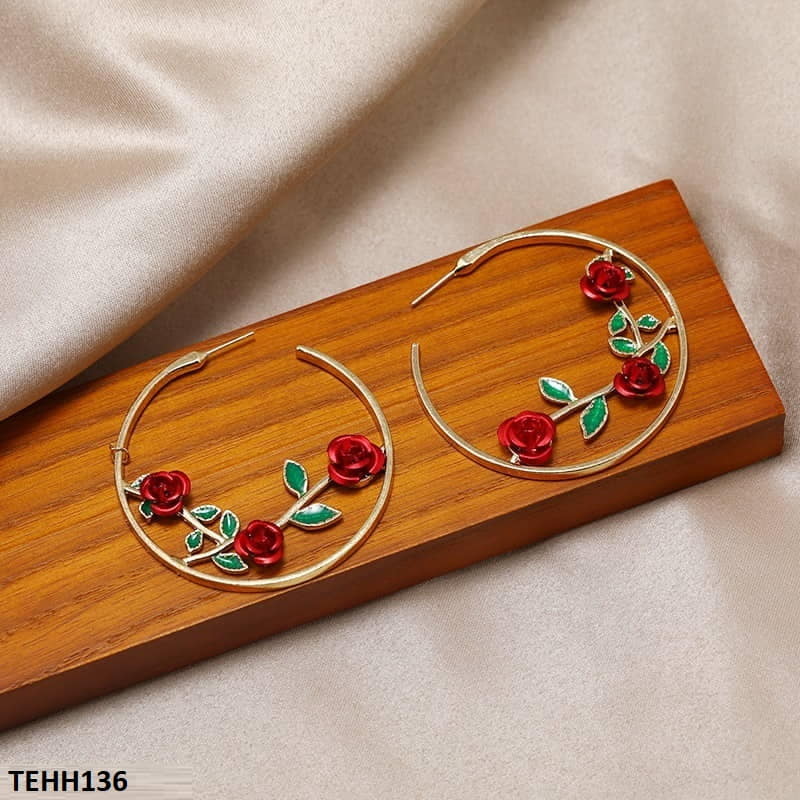 TEHH136 LSH Rose Ear Hoops Pair - TEHH