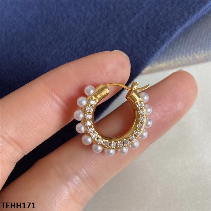 TEHH171 BTO Round Pearl Hoops Pair - CEHH