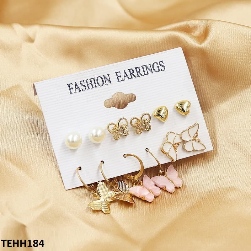 TEHH184 LSH 6 Butterfly Heart Ear Hoops Pair - TEHH