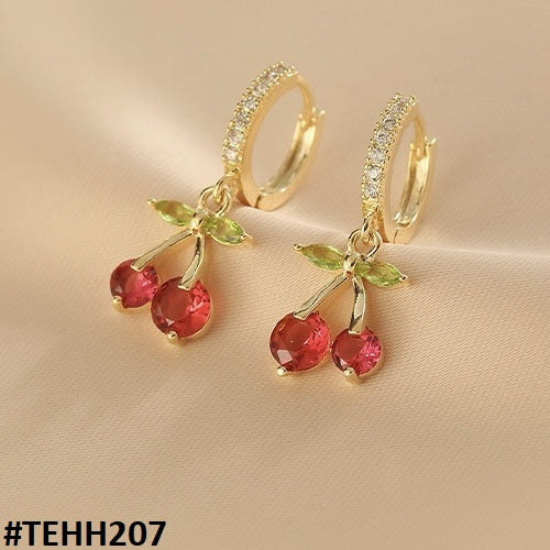 TEHH207 ZHL Cherries Leaf Ear Hoop Pair - CEHH
