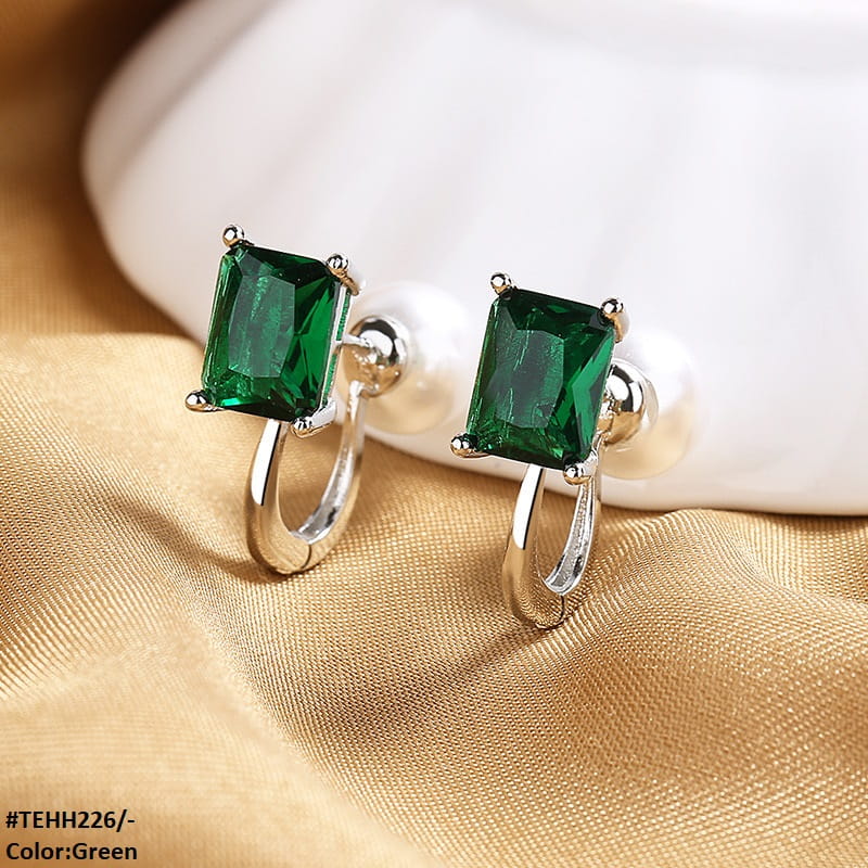 TEHH226 SZL Rectangle/Pearl Ear Hoops Pair - TEHH