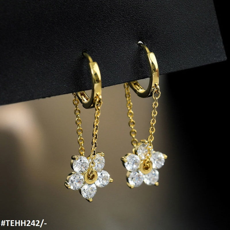 TEHH242 JMN Flower Drop Ear Hoops Pair - CEHH
